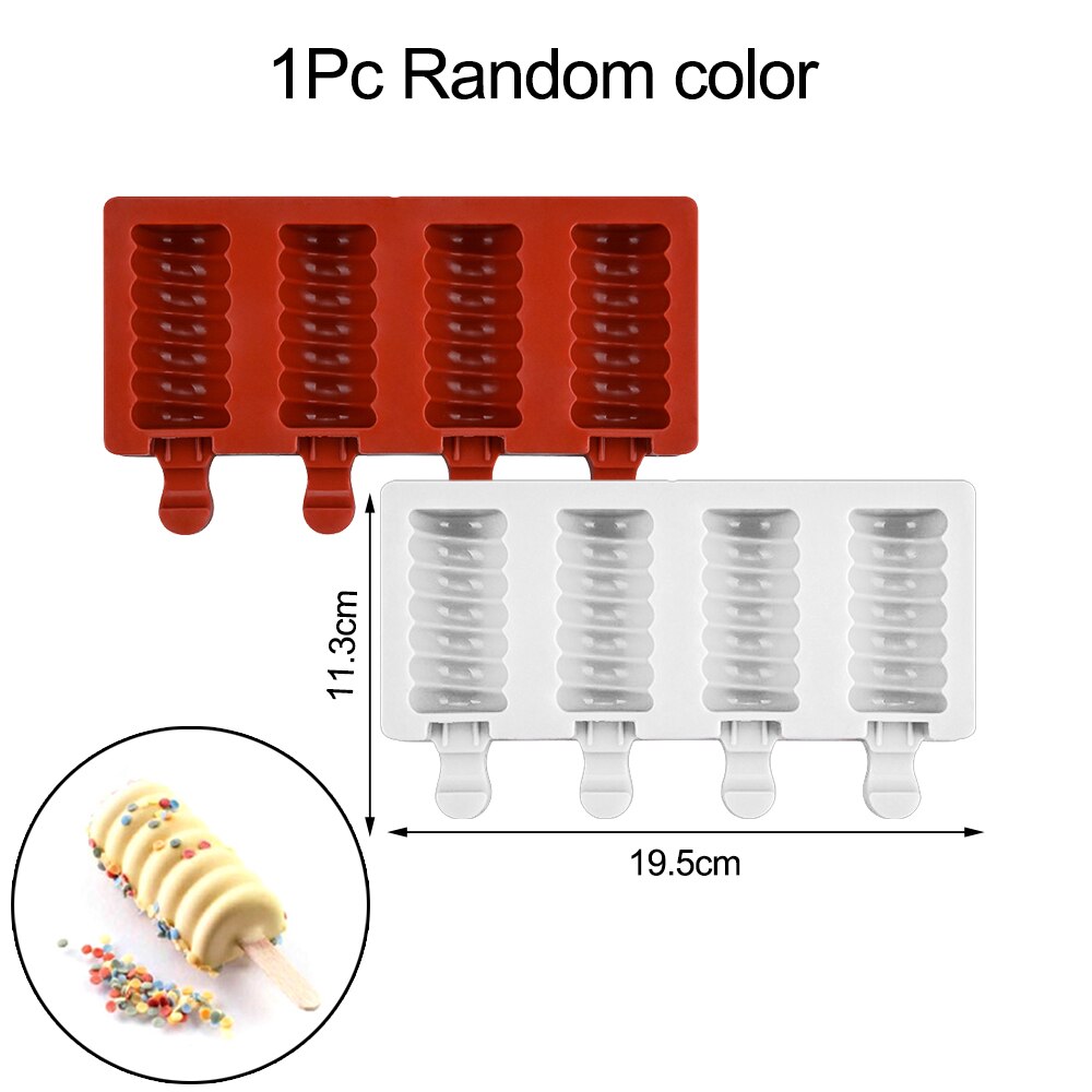 Molde de silicona para hacer helados de 3/4/8 cavidades, bandeja para hacer polos de Chocolate, cubo de hielo, palos de madera, herramientas caseras para postres: Random Type B