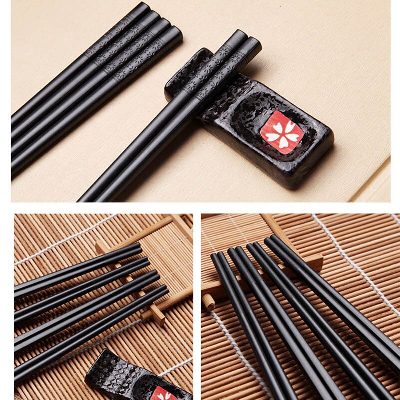 Palillos de metal antideslizantes para Sushi, utensilios de cocina reutilizables de estilo japonés/chino, bonito en blanco y negro, 1 par