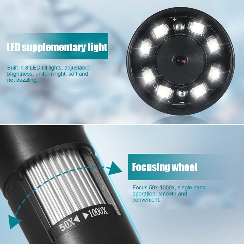 Wireless Digital WiFi USB Microscope Camera 50X to 1000X Magnification Mini Handheld Endoscope TP899