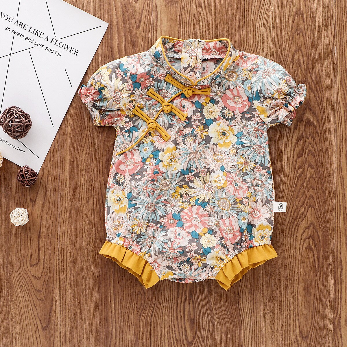 Baby Jumpsuit Zomer Baby Meisje Jongen Katoen Bodysuit Korte Mouwen Kleding Bloemen Zachte Set Chinese Stijl Romper Kinderen Kleding