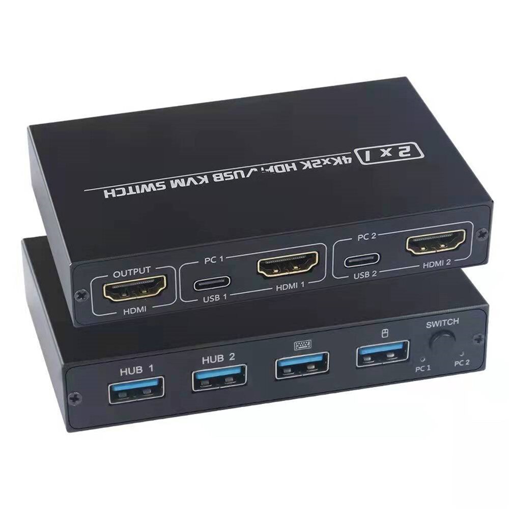 Interruptor KVM 4K compatible con HDMI, caja de 2 puertos USB para teclado y ratón de Monitor compartido, impresora EDID / HDCP adaptable, Plug And Play 4.