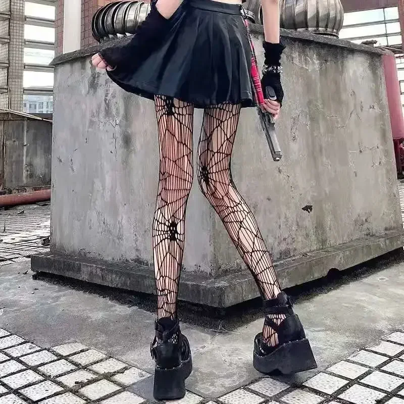 Gothic Dark Girls Skull Hollowed Out Tights Punk Women Sexy Fishnet Black Stockings Goth Lolita Nylon Spider Web Mesh Pantyhose