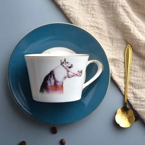 Ins – ensemble européen de tasses à café en céramique, tasse créative, maison avec soucoupe, cuillère, tasses à thé et soucoupes, Latte, pour amis: F