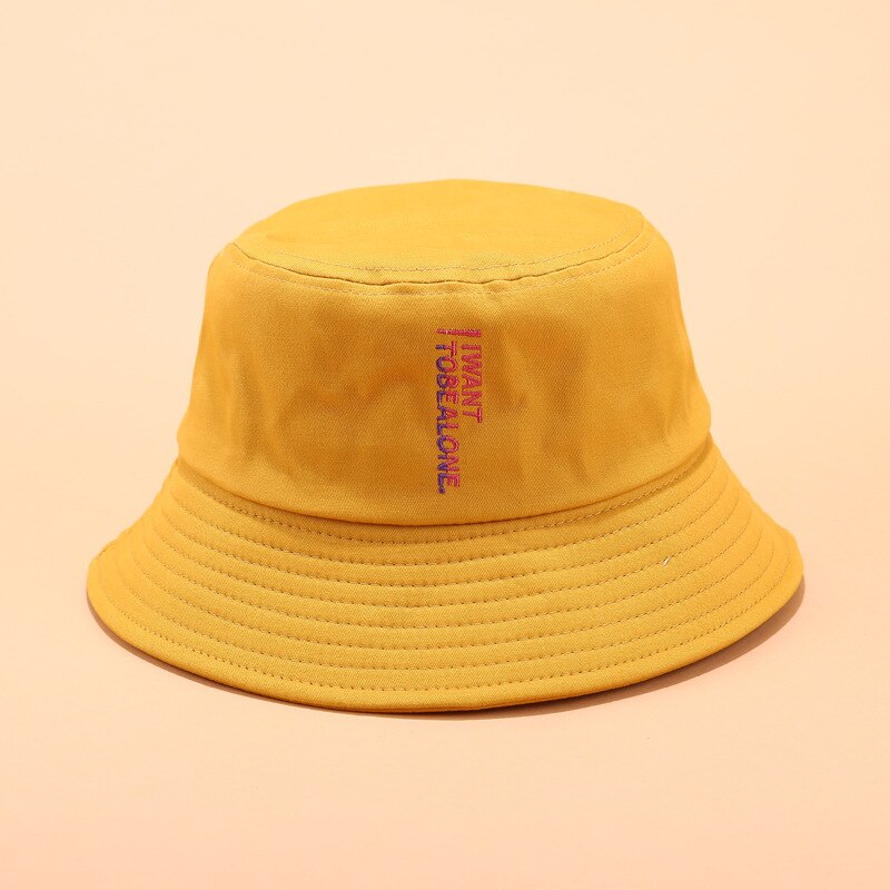 Fiskerhat mænd jeg vil have breve broderet bassinhue kvinder forår og sommer udendørs vilde afslappede mænd spand solhat: Gul