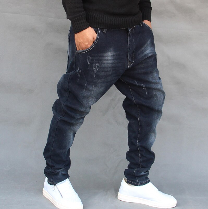 décontracté Hommes L'affaissement denim sarouel Homme Entrejambe bas jean Skateboard Pantalon Grande Taille Hip Hop baggy croix pantalon FSH13