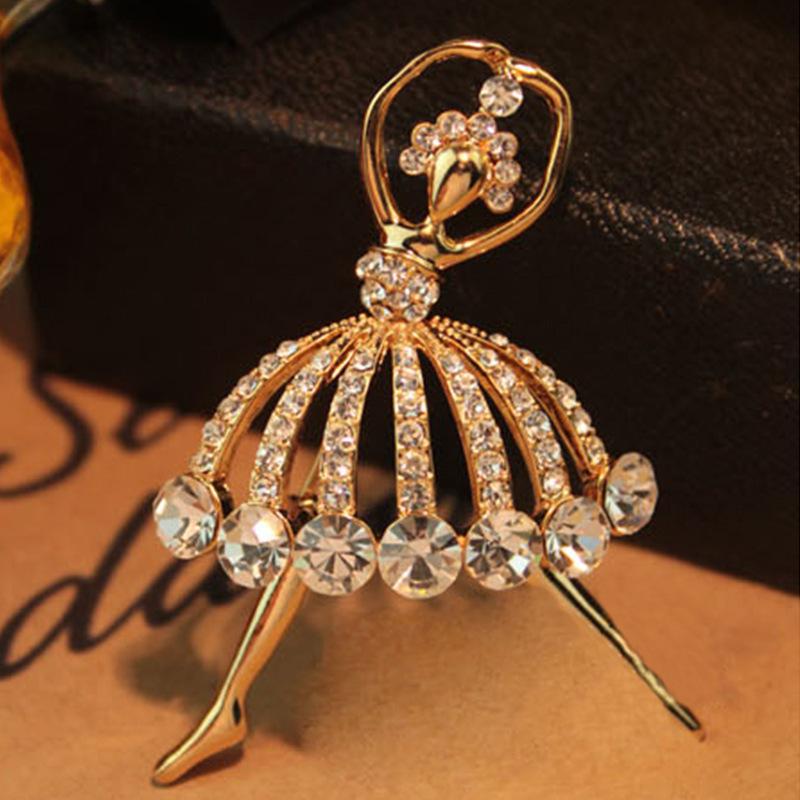 Stylish And Exquisite Crystal Set With Rhinestone Beautiful Flower Skirt Ballerina Ballet Ladies Brooch Ladies Girl Brooch