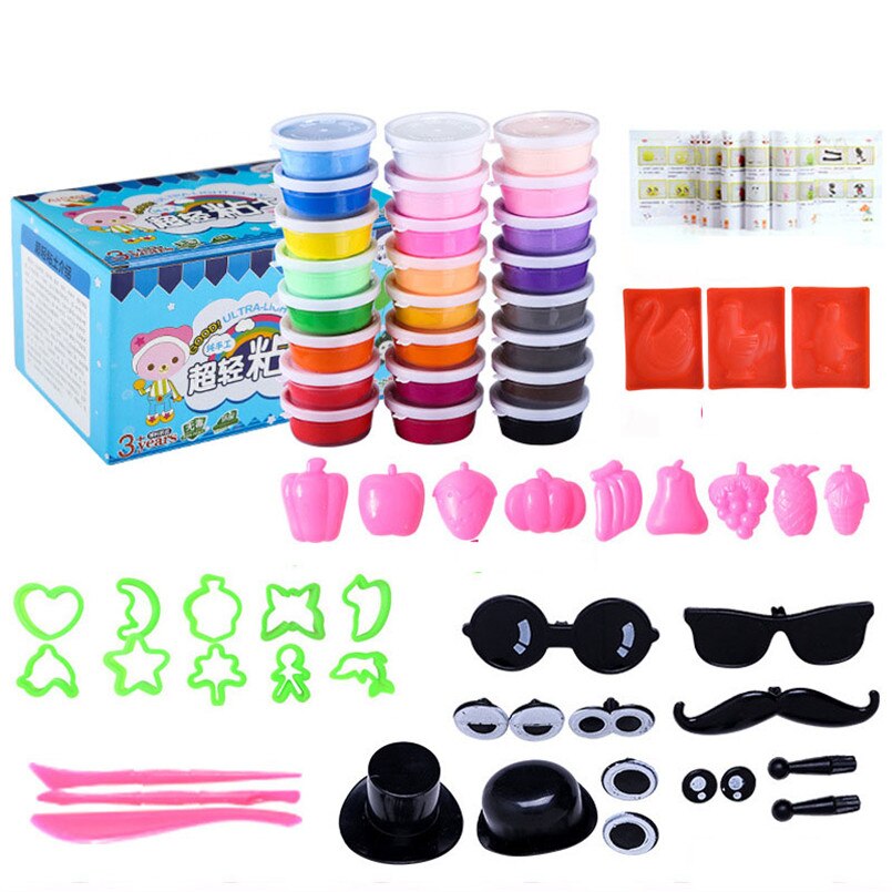 12/24/36 colori FAI DA TE Soffici Slime Morbida Argilla Aria Secca Plastiline Set Giocattoli Per I Bambini Ai Polimeri di Luce argilla Plastilina Con Gli Strumenti Del Capretto: 24 color with tool