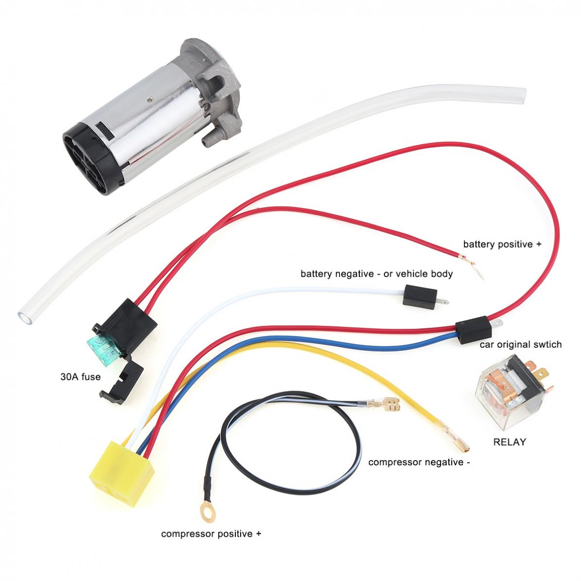 12V Air Compressor + Luchtslang + Draden En Relais Luchthoorn Accessoire Set Vervanging Voor Luchthoorn Auto/Truck/Voertuig