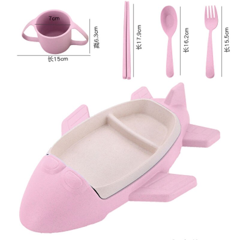 5 pcs/lot dessin animé mignon carré voiture Train avion bébé alimentation ensemble nourriture fruits plat plaque épaisse vaisselle Table plats pour enfants: Pink Airplane Set