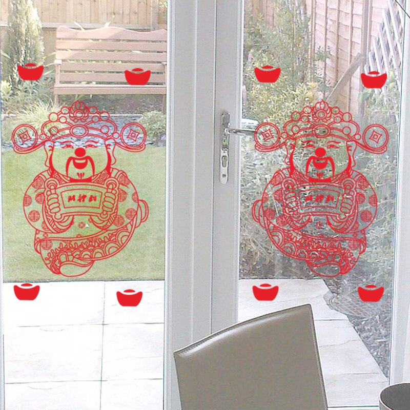 Chinese Nieuwjaar God Van Rijkdom Muurstickers Woonkamer Raam Home Decorations Lente Festival Muurstickers PVC Muurschilderingen