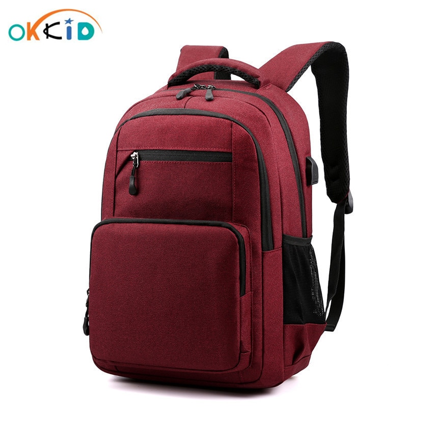 OKKID schule taschen für frauen teenager mädchen rot schule rucksack usb ladung buch tasche junge wasserdichte reise rucksack laptop tasche 15,6