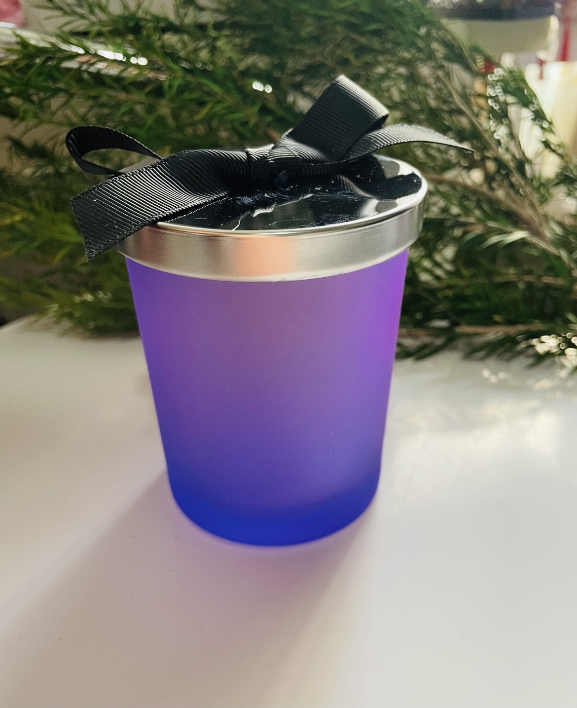 Taza vacía para hacer velas, material de fabricación de jarra de vela con cubierta de hierro, bowknot, de mano, velas de cera de soja: 7.2x8cm purple 