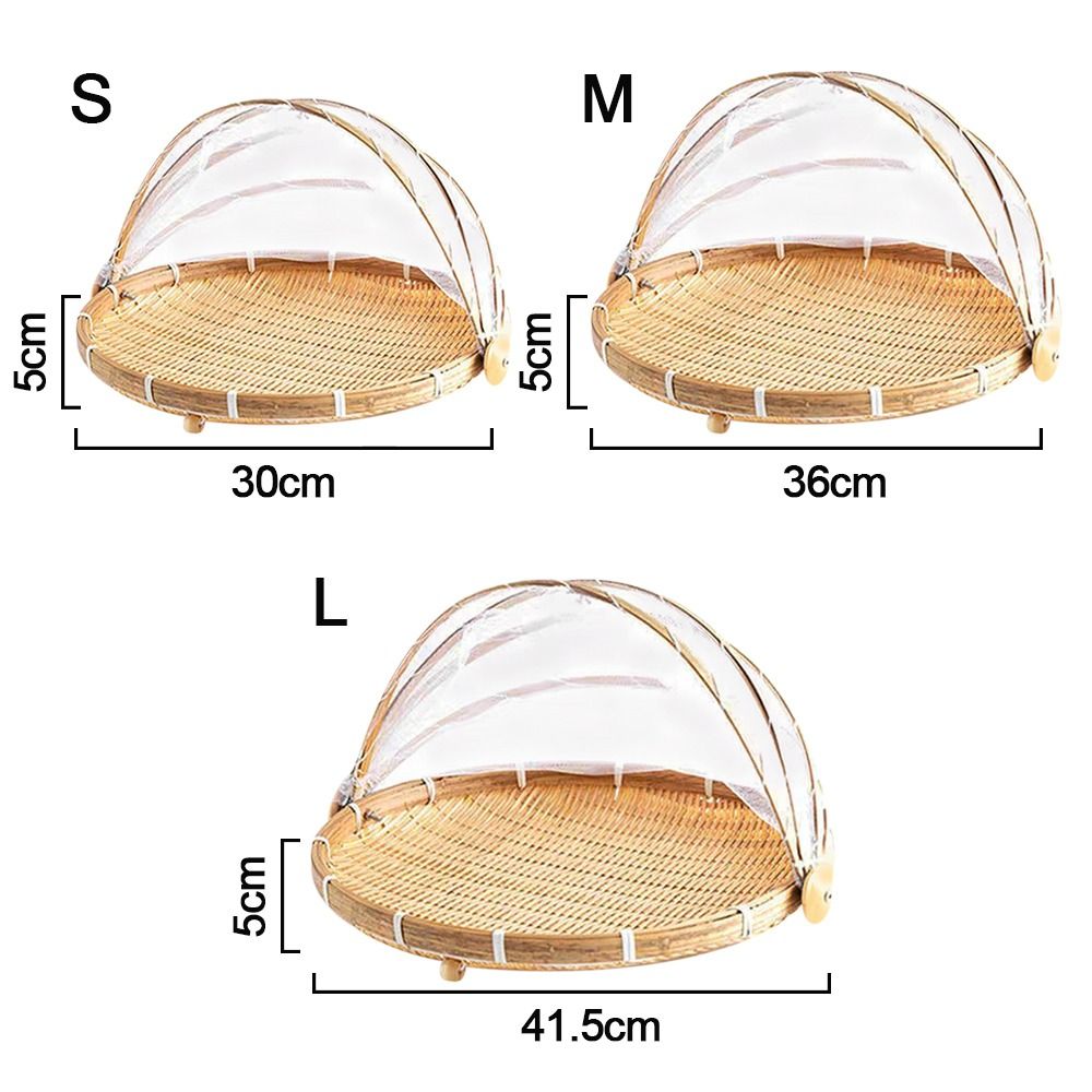 Bamboo Woven Basket Anti-Mosquito Net Fruit Vegetable Laundry Baskets Dustpan Tent Basket Tray Outdoor Picnic Mesh Net Cover
