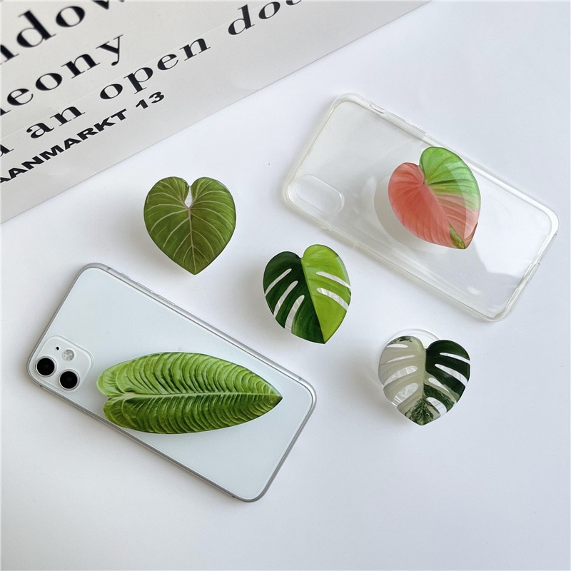Cute Green Plants Leaves Universal Phone Holder Griptok Support For iPhone Grip Tok Folding Finger Stand Socket