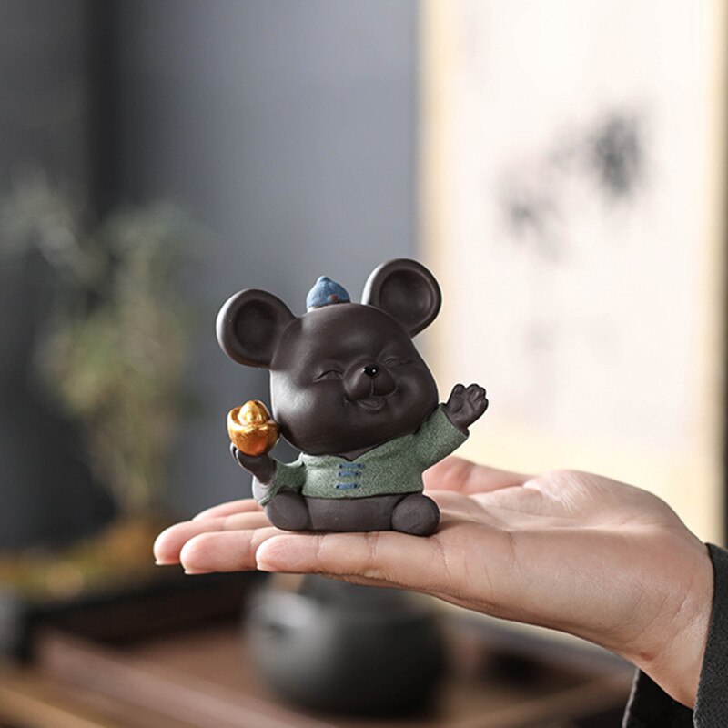 Purple Clay Tea pet Lucky Mouse Animal Statue Ornament Handmade Sculpture Crafts Home Tea Set Decoration Garden Art