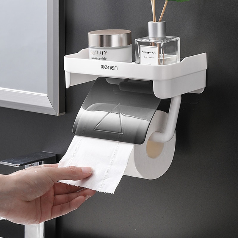 Soporte de Papel Higiénico de Montaje en Pared para Baño, Accesorio de Pañuelos, Estante con Punzón Autoadhesivo, con Rollo de Cocina Gratis