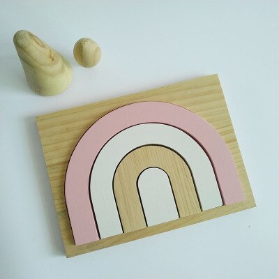 INS Nordic Children's 3D Wood Decoration Baby Puzzle intelligence Toys Rainbow Wood Block Puzzle edducational toys: pink