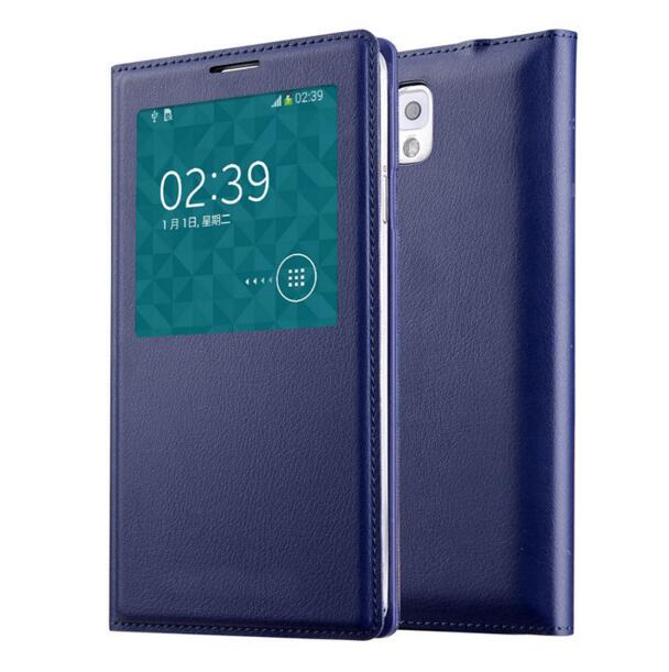 Note3 Originele Chip Smart Case voor Samsung Galaxy Note 3 Flip Lederen Cover Samsung Note III N9000 N9005 Window View atuo Slaap: Note3 Navy blue