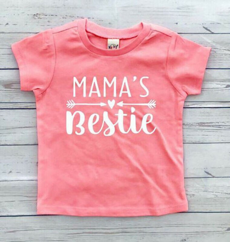 Summer Kids Girl Baby Cotton MAMA'S Bestie Printing T-shirt Tees Tops