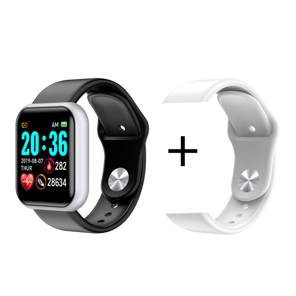 Y68 montre intelligente 1.3 pouces étanche pression artérielle fréquence cardiaque Fitness Tracker bracelet intelligent Sport Smartwatch hommes Android et IOS: Silver add White