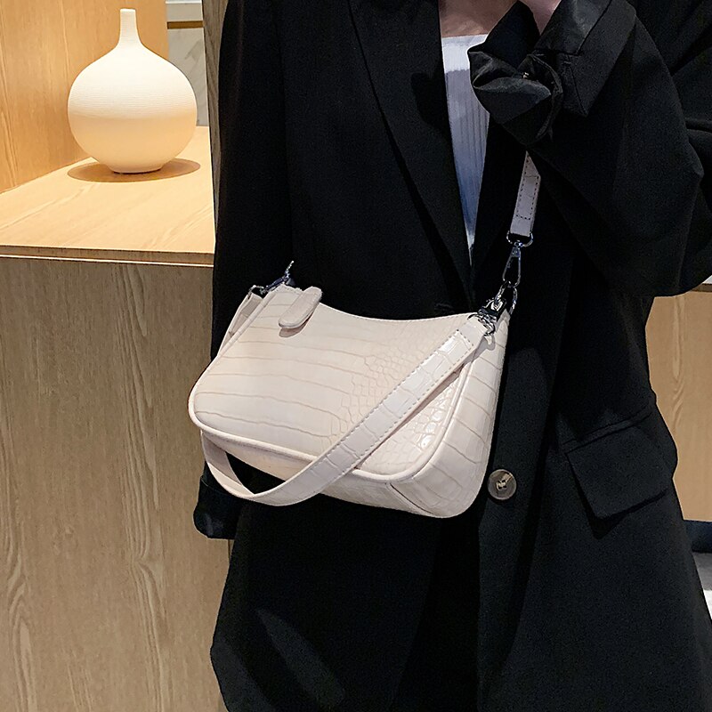 Lilla liten steinmønster pu skinn skuldervesker for kvinner sommerreise crossbody håndvesker dame cross body bag
