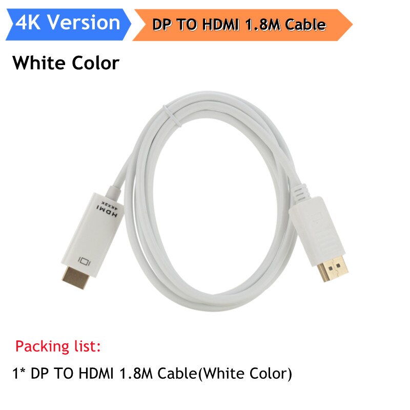 4K Displayport Naar Hdmi-Compatibel Adapter Converter Display Port Male Dp Naar Vrouwelijke Hdtv Kabel Adapter Video Audio voor Pc Tv 1.8M: 1.8M White 4K