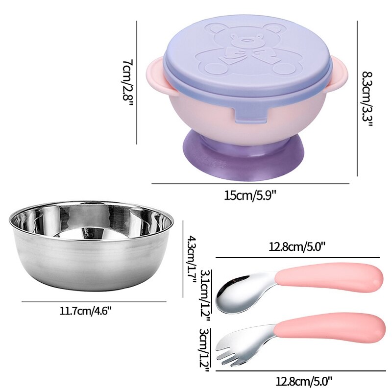 Ensemble de vaisselle en acier inoxydable, bol d&#39;alimentation pour bébés, enfants en bas âge, dessin animé Anti-chute, ensemble de nourriture thermique, bol cuillère Spork: S8