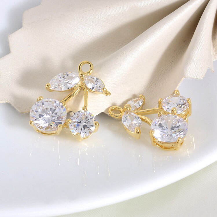 4PCS13x17MM 24KGold Color Plated Brass With Zircon Cherry Charms Pendants Diy Jewelry Accessories