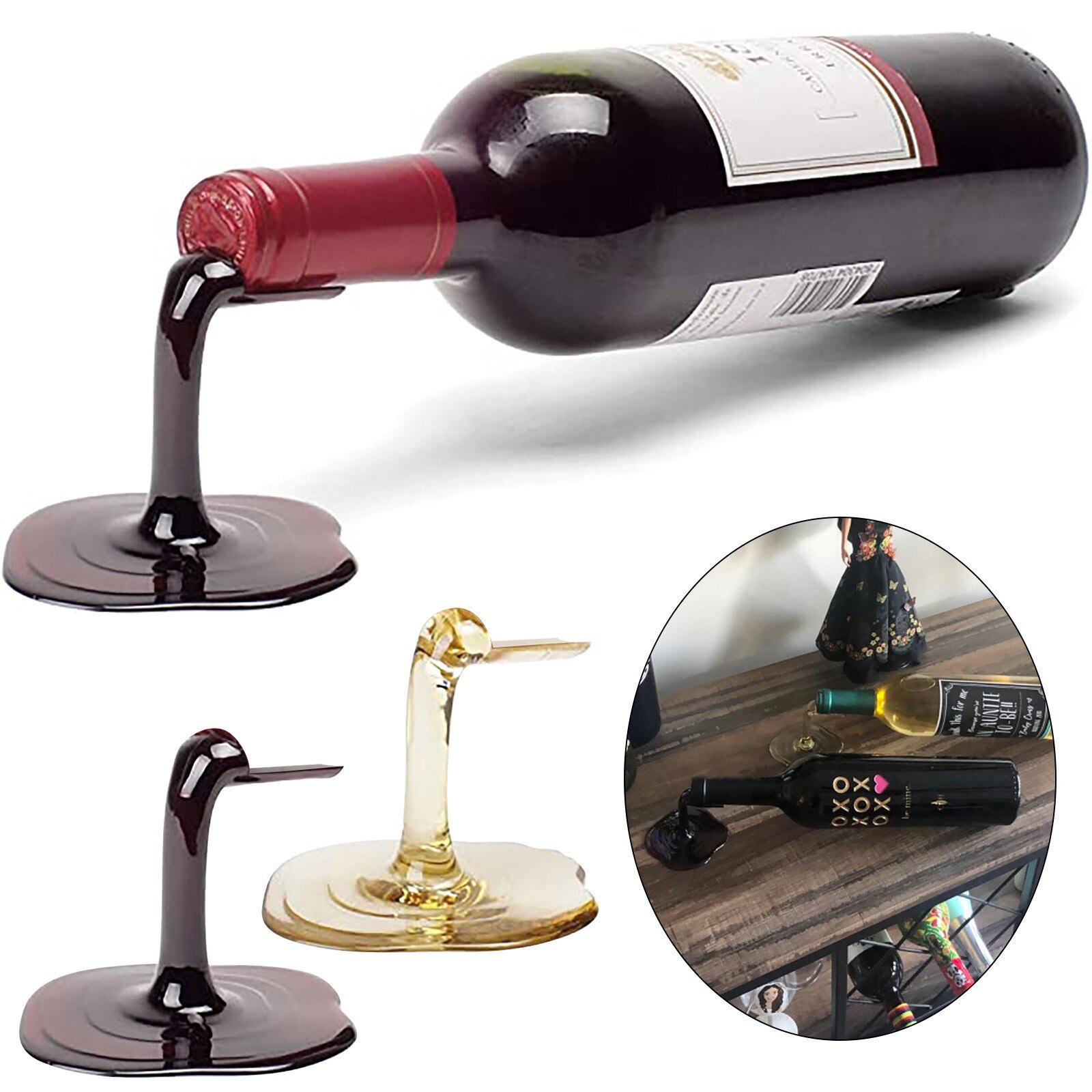 Spilled Wine Bottle Holder Red And Gold Individuality Wine Stand Kitchen Bar Wine Rack Stand Display Stand Gadgets