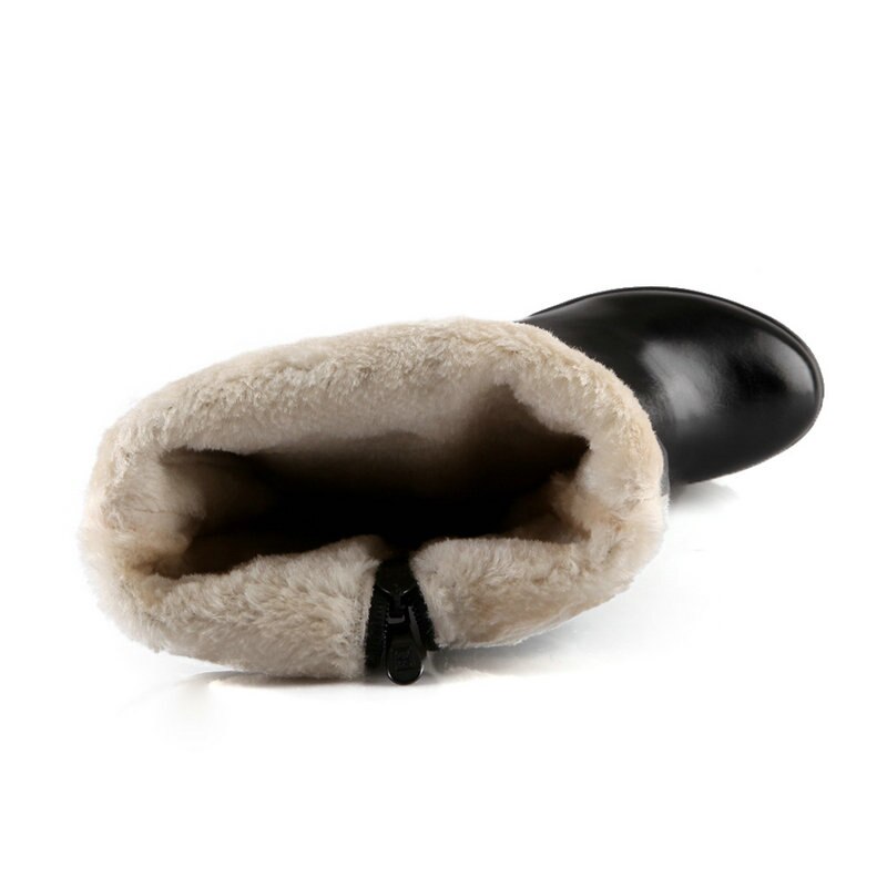 Frauen Schuhe Winter Plüsch Platz hoch Hacke Kniehohe Stiefel Plattform Reißverschluss Stiefel Runde Kappe Stiefel Schnee Weiß Schwarz