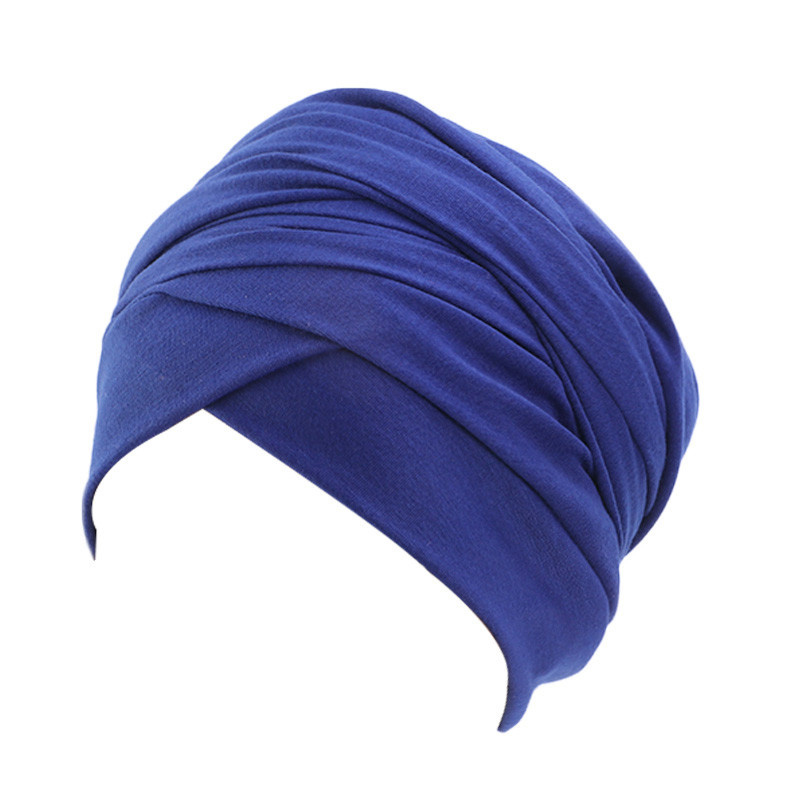 Novo feminino cor sólida algodão magia turbante hijab cabeça envoltório extra longo tubo indiano headwrap lenço gravata perda de cabelo headwrap islâmico: Azul