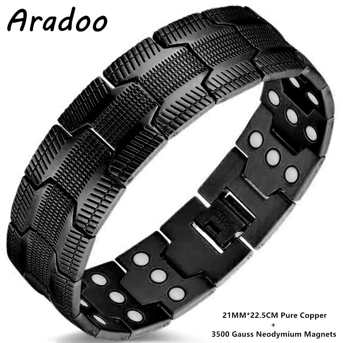 ARADOO 3X Strength Neodymium Magnets Copper Bracelet for Men Pure Copper Bangle Wristband Jewelry: dark green