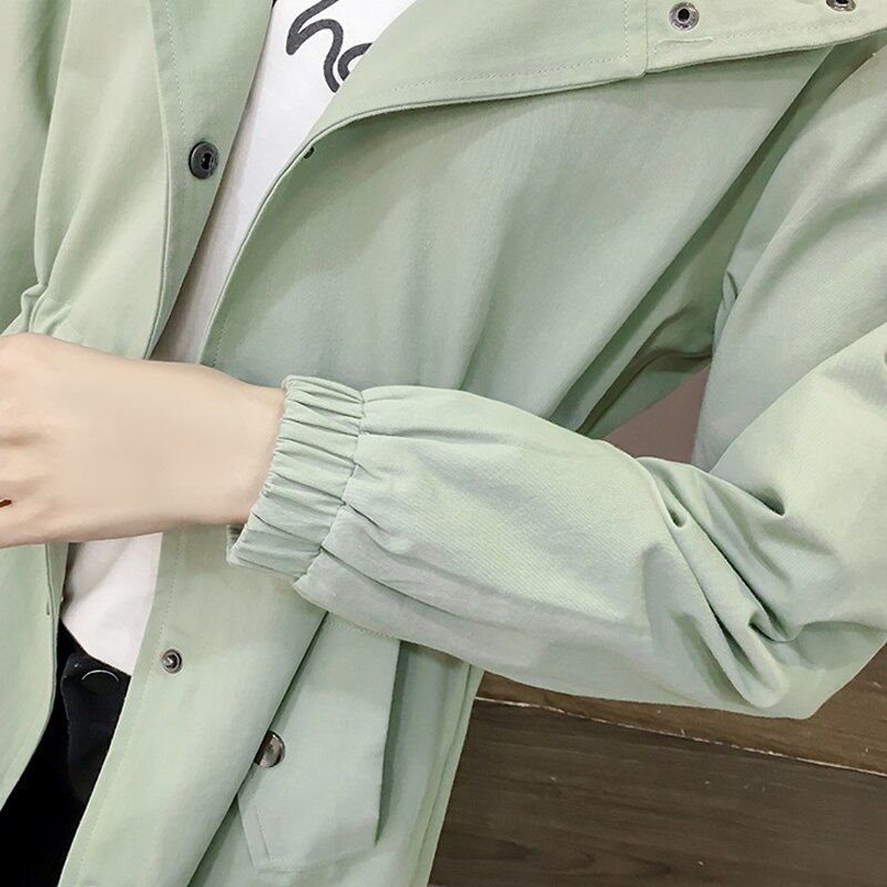 Kvinders trenchcoat forår efterår kvindelige outwear kausal lange ærmer med hætte slim dame vindjakke  q90