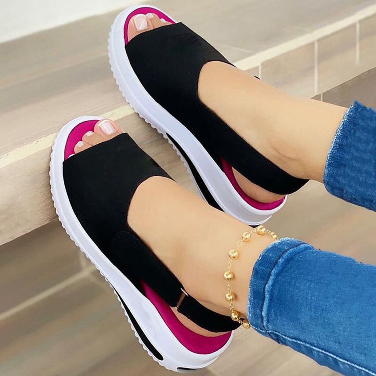 Frauen Sandalen gucken Zehe Plattformen Keile Sandalen Sport Schuhe Strand Offene spitze Schuhe Sandalen Босоножки Женские D4
