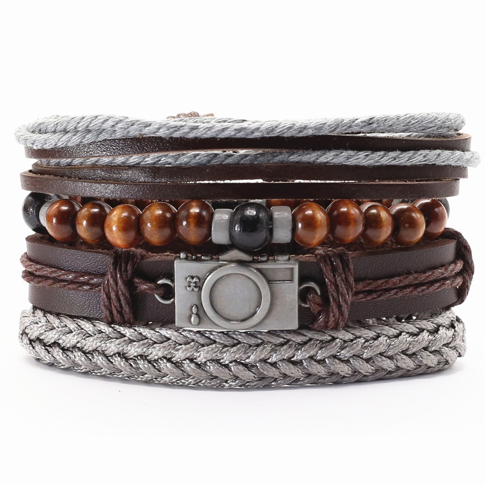 Neue Jahrgang Feder Haken Kamera Auge Charme Perlen Leder Männer Armbänder Für Frauen Femme Homme Männlichen Schmuck