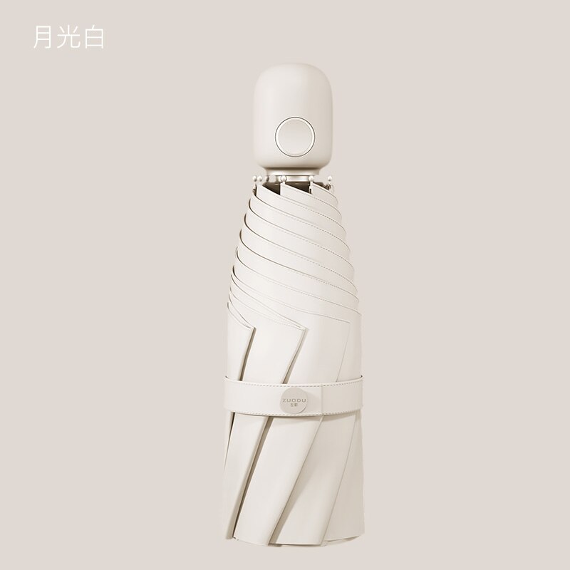 ZUODU Automatic Mini Pocket Umbrella Women Sun Protection Small Portable Ladies Parasol Pink Women Rain Five Folding Umbrella: White