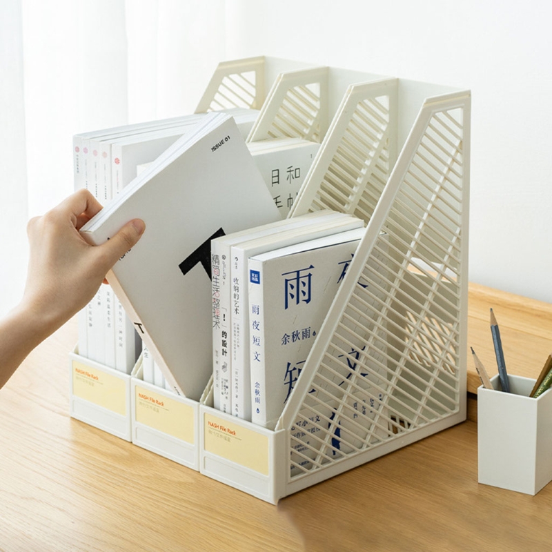 Multi-purpose 2-layer Document Holder Durable File Storage Case Vertical Stackable Placement for School Office Desk