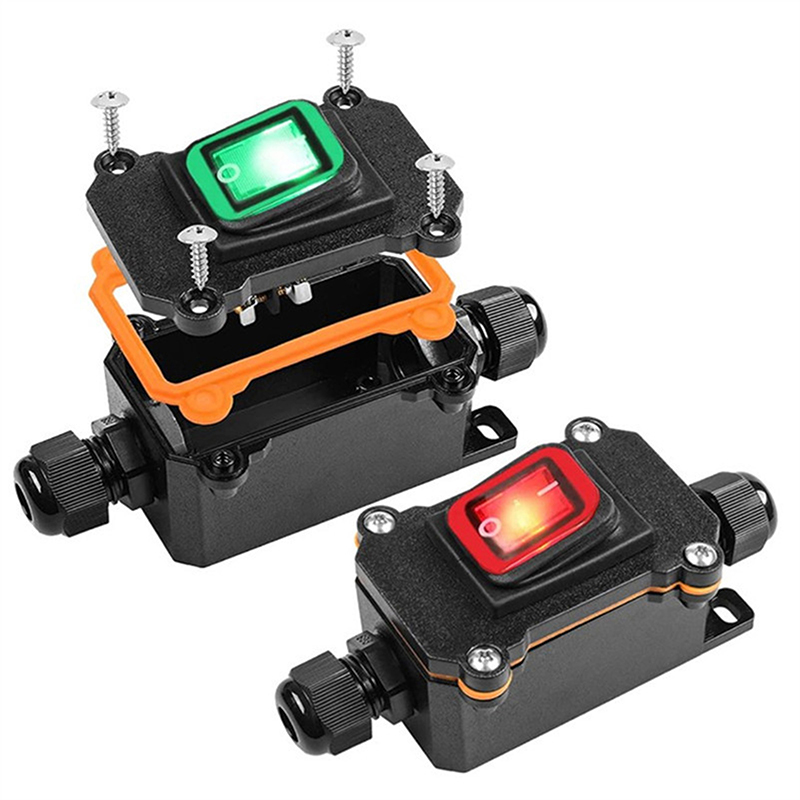 Inline Power Cord 110V-220V 12V-24V Marine Rocker Switch On Off Waterproof IP67 Junction Box 20A High Current Connector Outdoor
