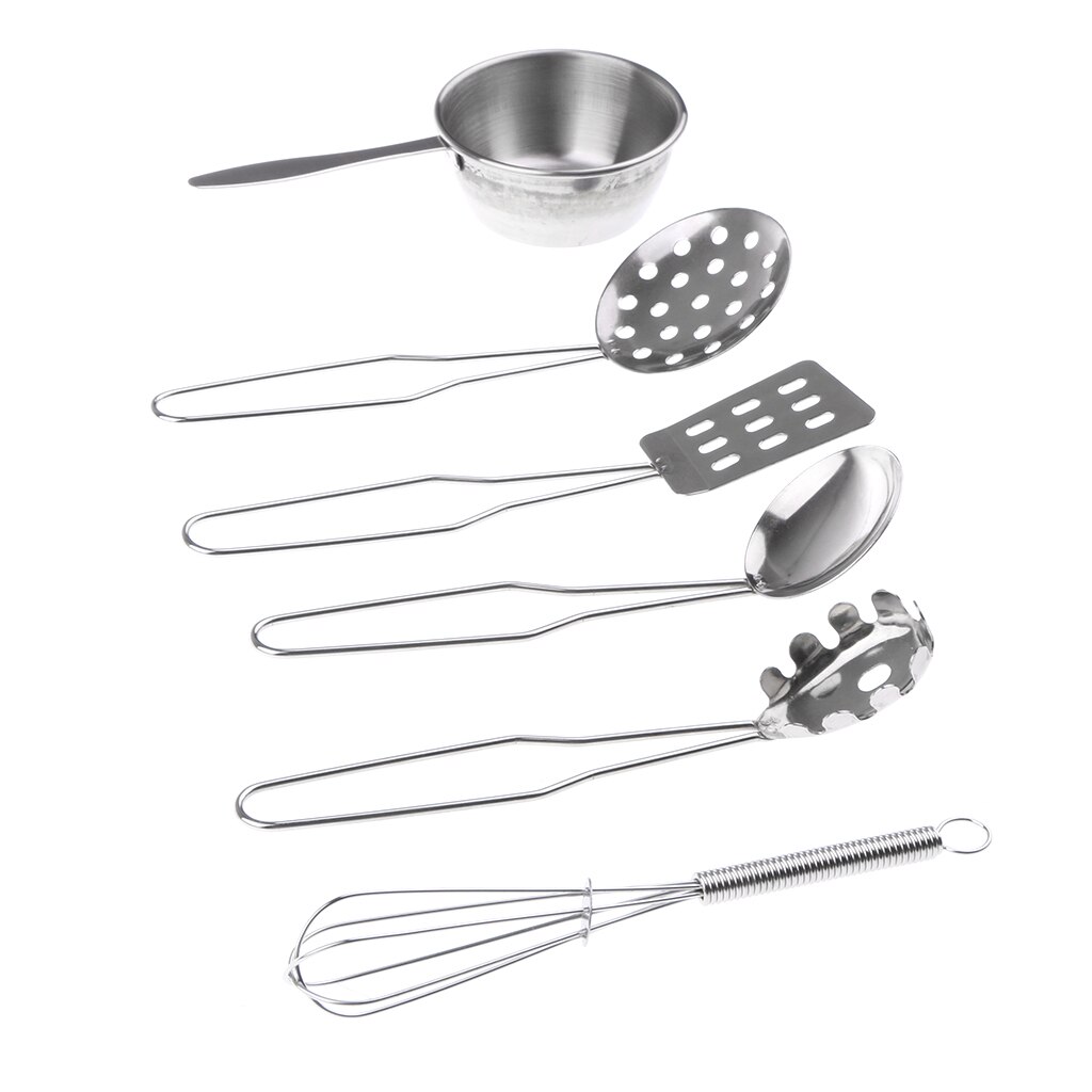 Kids Stainless Steel Kitchen Utensil Playset C (6pcs) for Children Pretend Play Chef Cooking