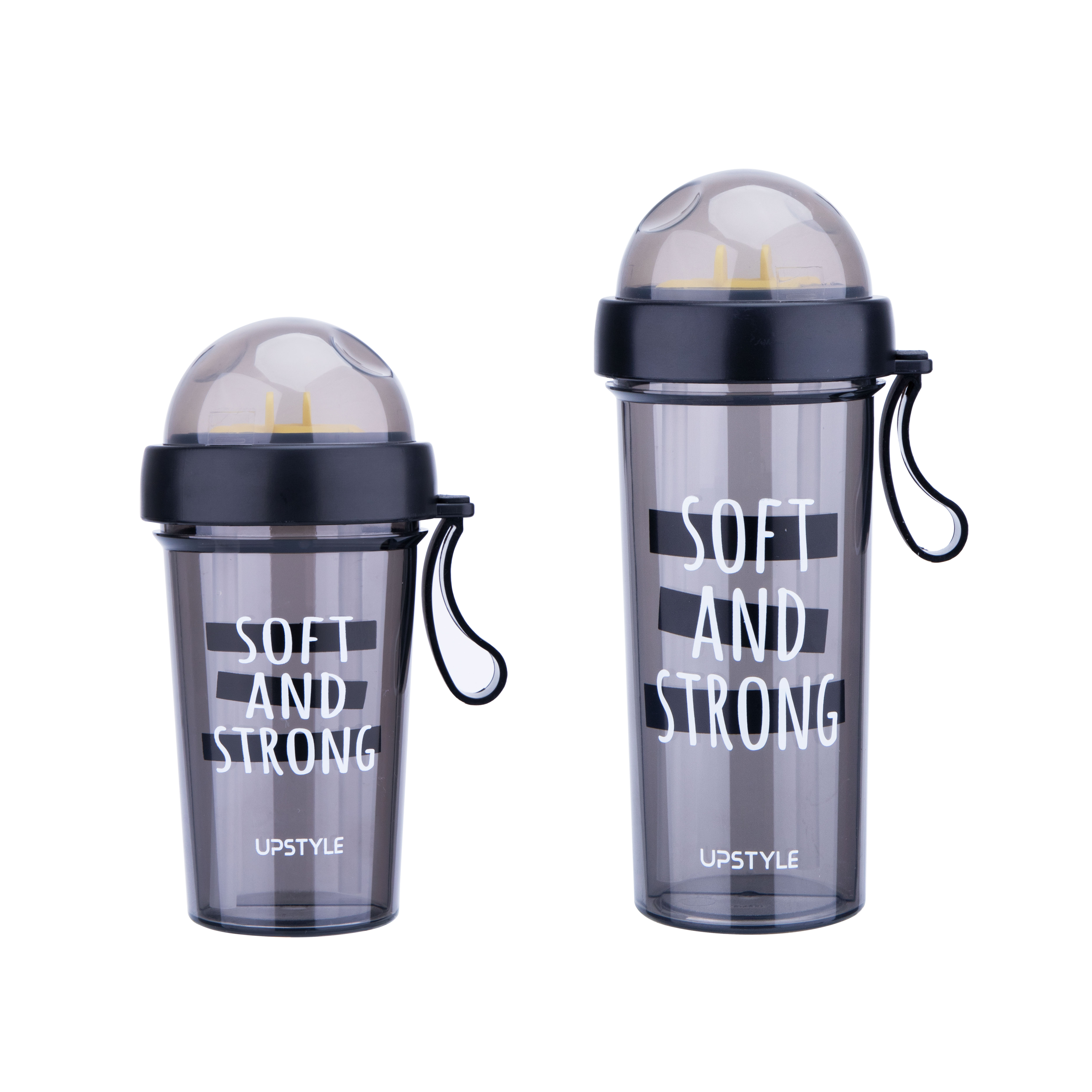 Dubbelfunktions plast shaker flaska protein vattenflaska med sugrör för gym: Svart / 420ml 14oz
