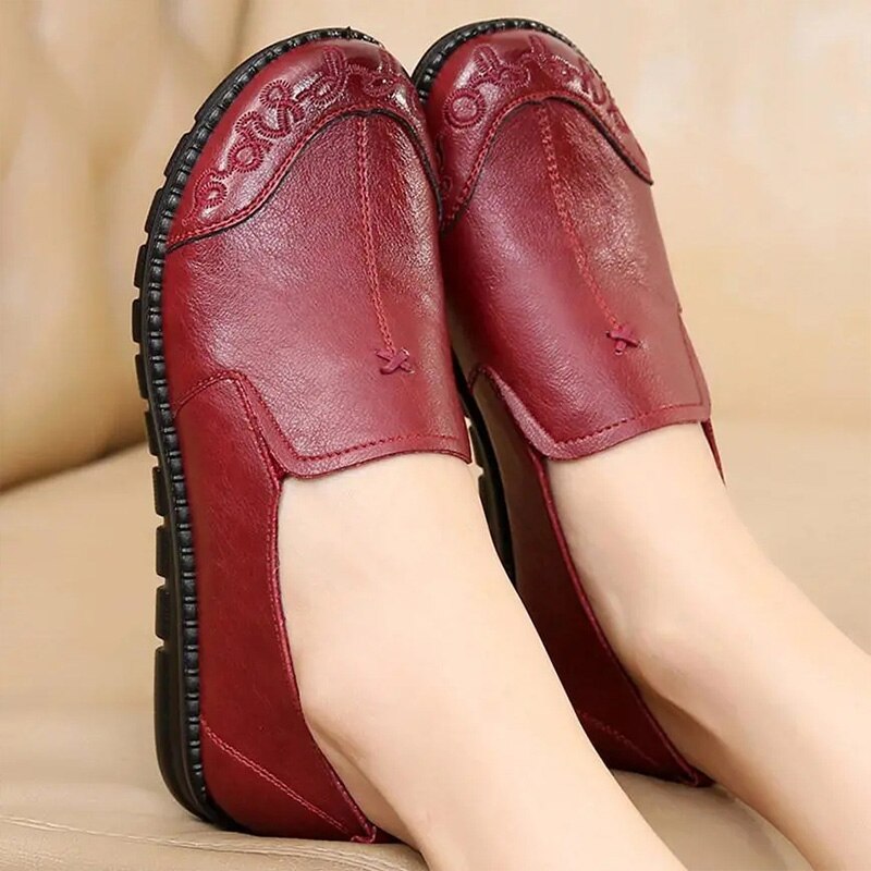 Mocasines vintage de cuero marrón para mujer, zapatos planos antideslizantes de , planos para caminar, para primavera,