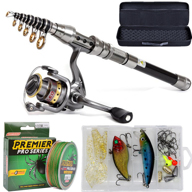 Kit de Combos de pesca con carrete, caña, línea, juego de señuelos, anzuelos y bolsa de transporte para principiantes, adultos y niños