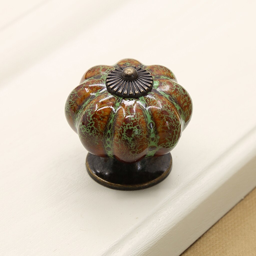 Schattige Kleine Ronde Pompoen Keramische Kabinet Pull Knoppen Met Schroeven, Vintage Lade Garderobe Kast Kast Deurgrepen: Green