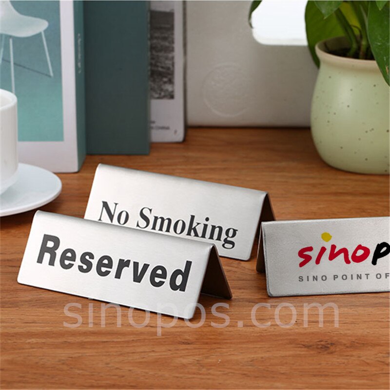 Steel No Smoking Sign, heavy metal table tent non smoke symbol double sided bar restaurant office notice display triangle stand