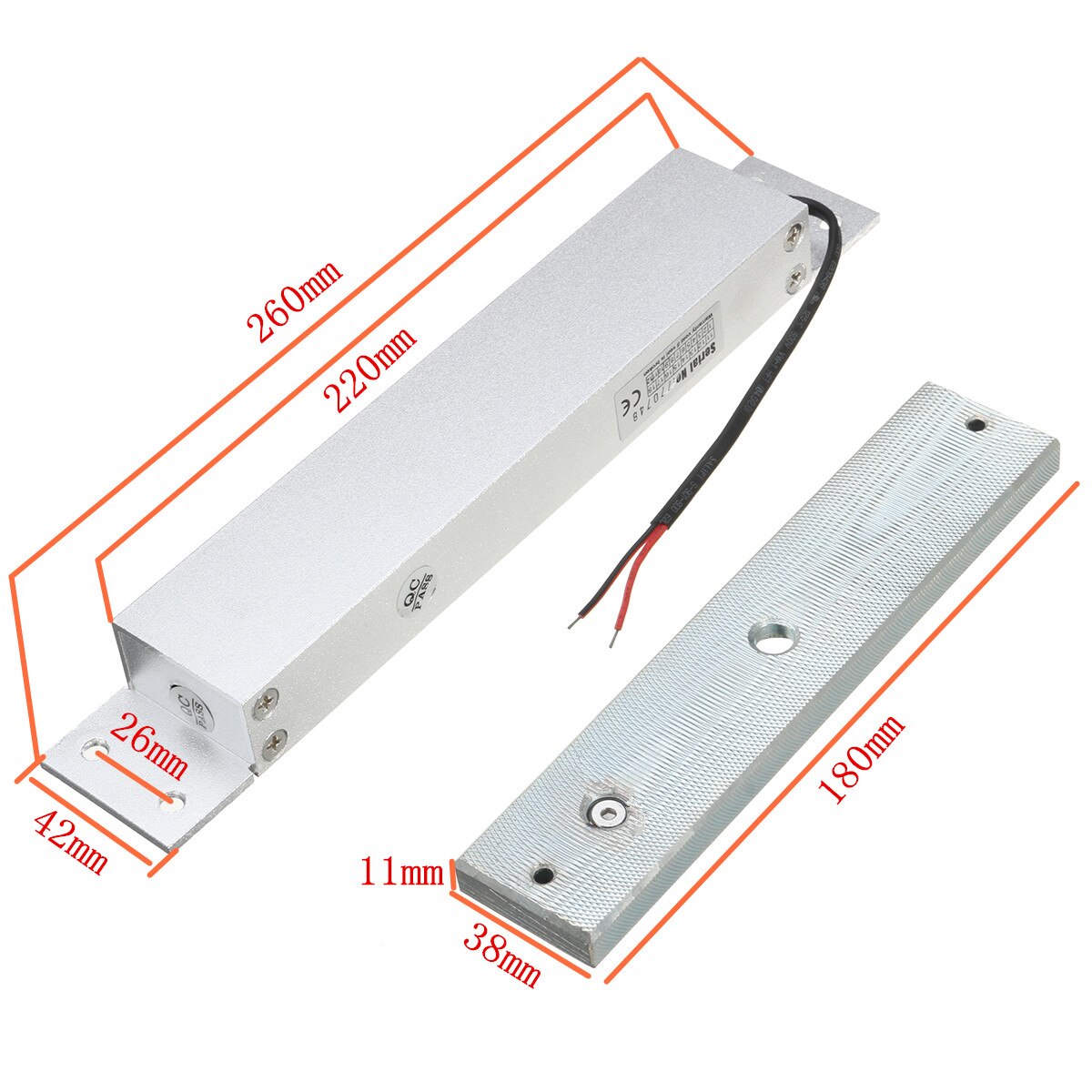 12V Magnetic Electric Door Lock Electric Magnetic Lock Gate Opener Suction Holding Electromagnetic Access Control 280KG 600LB