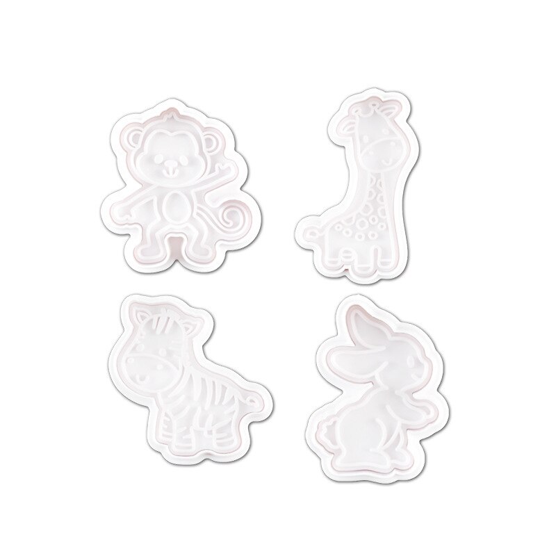 Molde para pastel de dibujos animados en 3D, molde para galletas, con prensa de sello, 4 Uds., cortador de galletas, utensilios para horneado y pastelería: Animal A