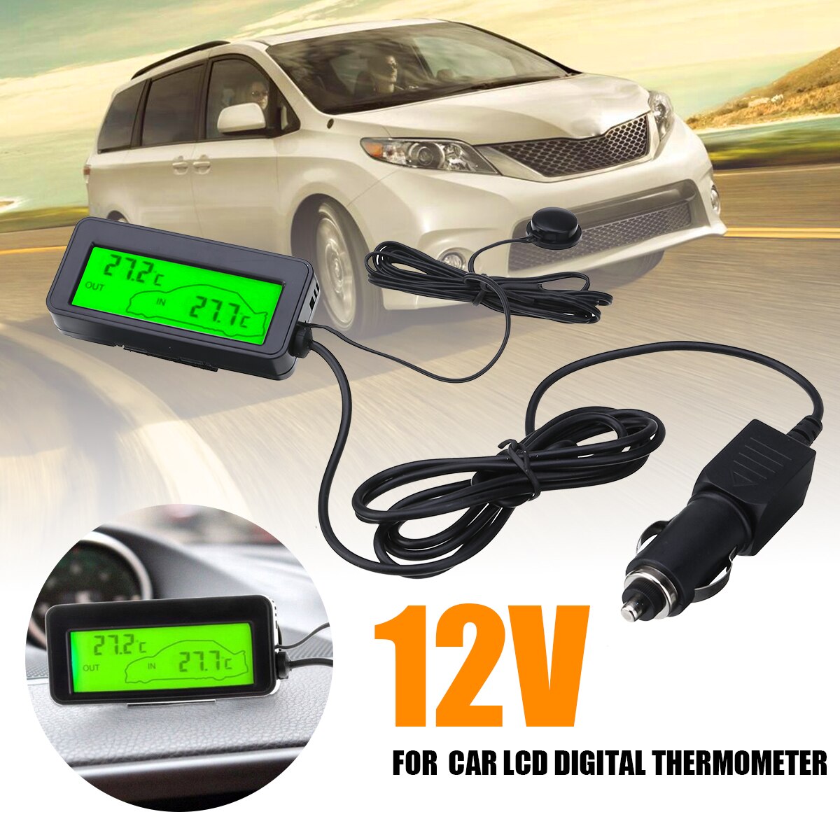 DC 12V mini cyfrowy LCD termometr samochodowy woltomierz automatyczny kryty/temperatura zewnętrzna metromierz instrumenty