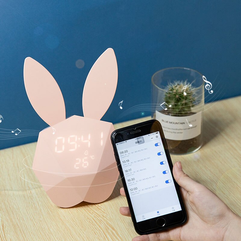 Smart Bluetooth Konijn Wekker Voice Control Nachtlampje Multifunctionele Klok Temperatuur Display Usb Lading Mute Klokken