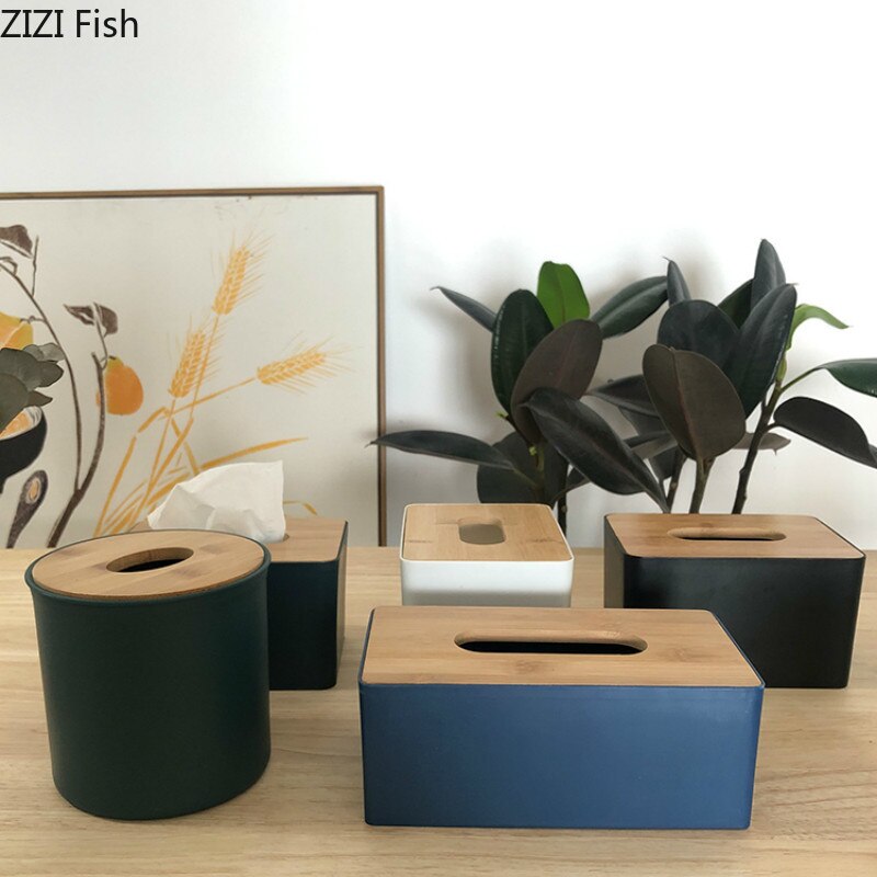 Bamboo Wood Tissue Box Rectangle Modern Style Home Multifunction Tissue Remote Control Container Organizer Kitchen Holdler