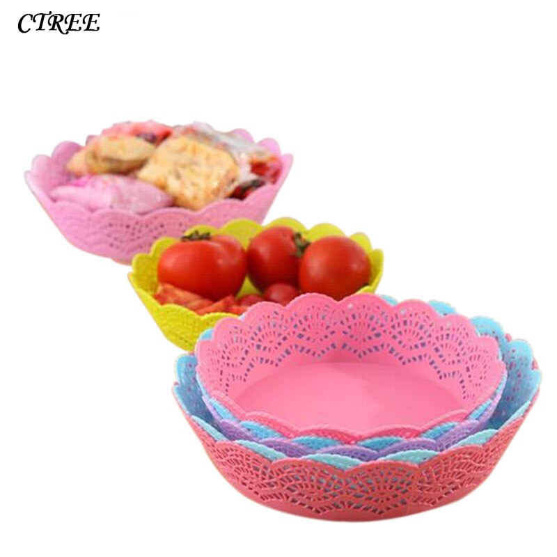 Ctree 1 stk blomster side gjennomsiktig rund frukt godteri kurv rom snacks pp plast fruktkurver tørr fruktkurv  c642